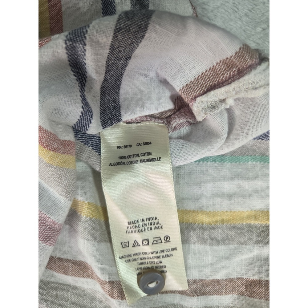 Maeve Anthropologie Boho Stripe Cotton Peasant Top Smocked Waist Size 6 - Picture 4 of 7